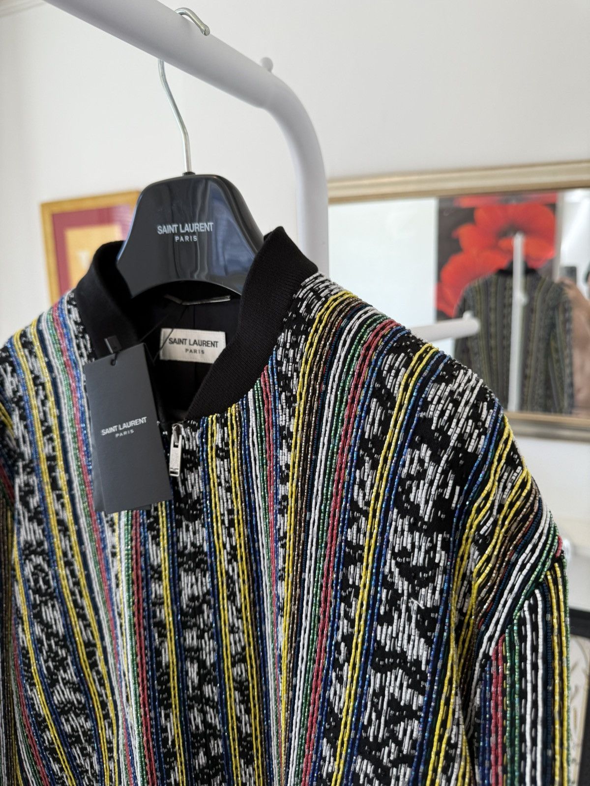Saint Laurent Paris SS18 Runway Saint Laurent Beaded Ikat Bomber $12K Size US M / EU 48-50 / 2 - 11 Thumbnail