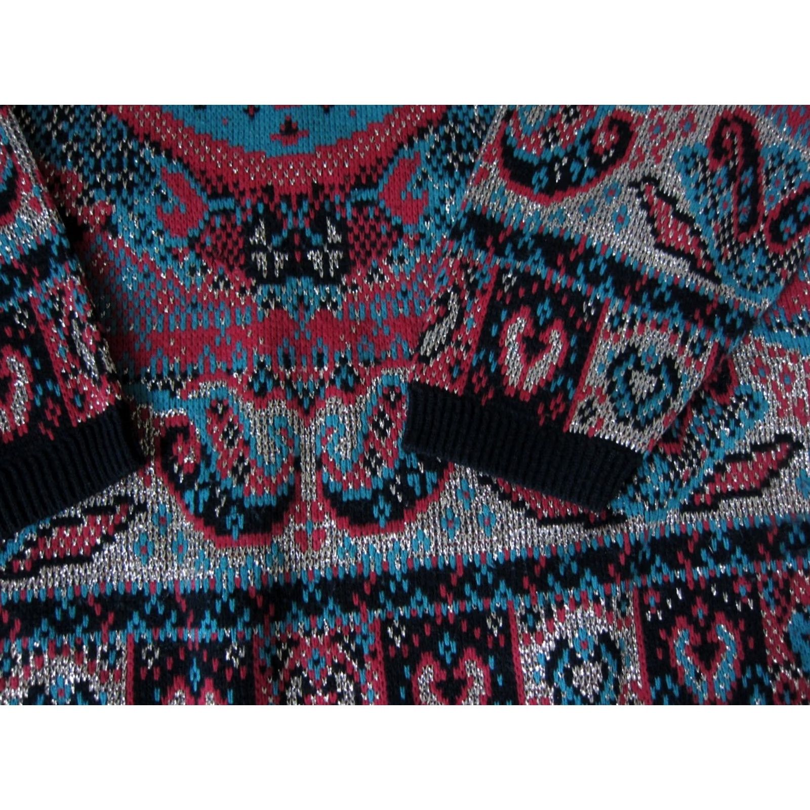 Vintage VINTAGE Sheridan Square Sweater Womens 22W Black Red Blue Paisley Baroque Gold 90s 80s Size 3XL / US 20-22 - 2 Thumbnail