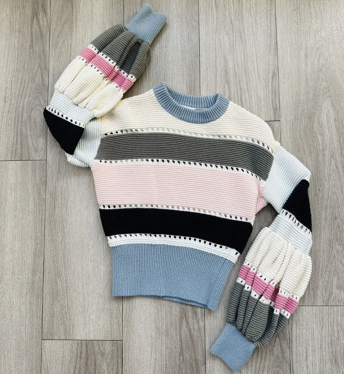 Self-Portrait Self-Portrait Striped Balloon Sleeve Cropped Sweater Size S / US 4 / IT 40 - 8 Thumbnail