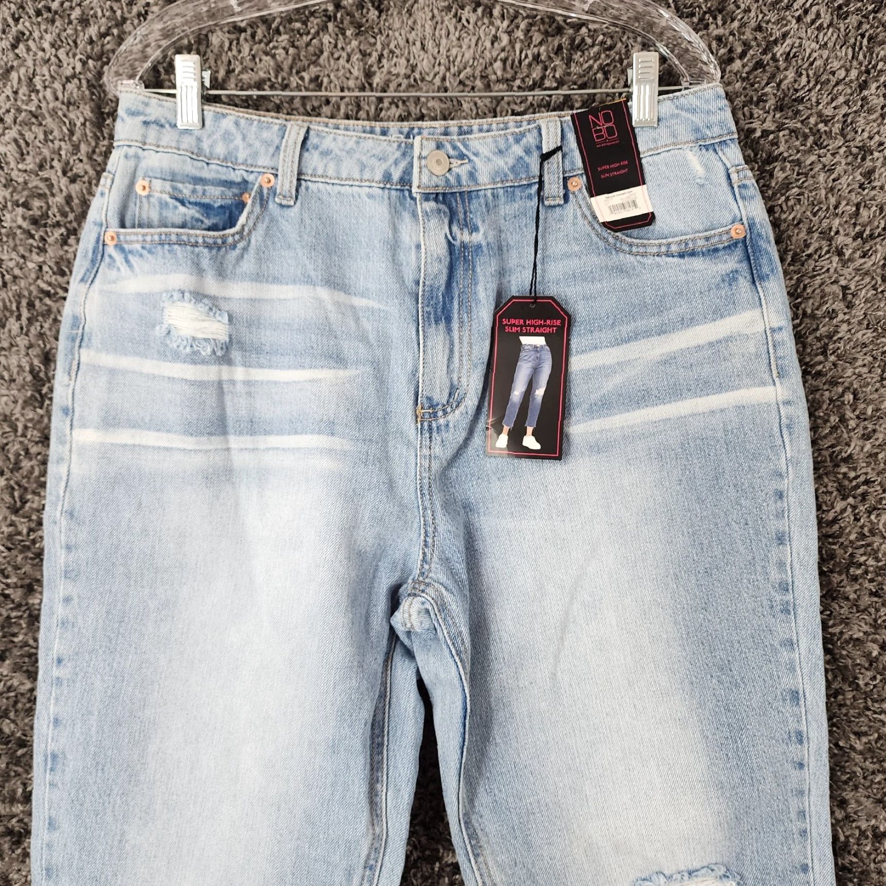Vintage NO BOUNDARIES Women’s Super High Rise Slim Straight Distressed Blue Jeans Size 13 Size 34" / US 12 / IT 48 - 2 Thumbnail