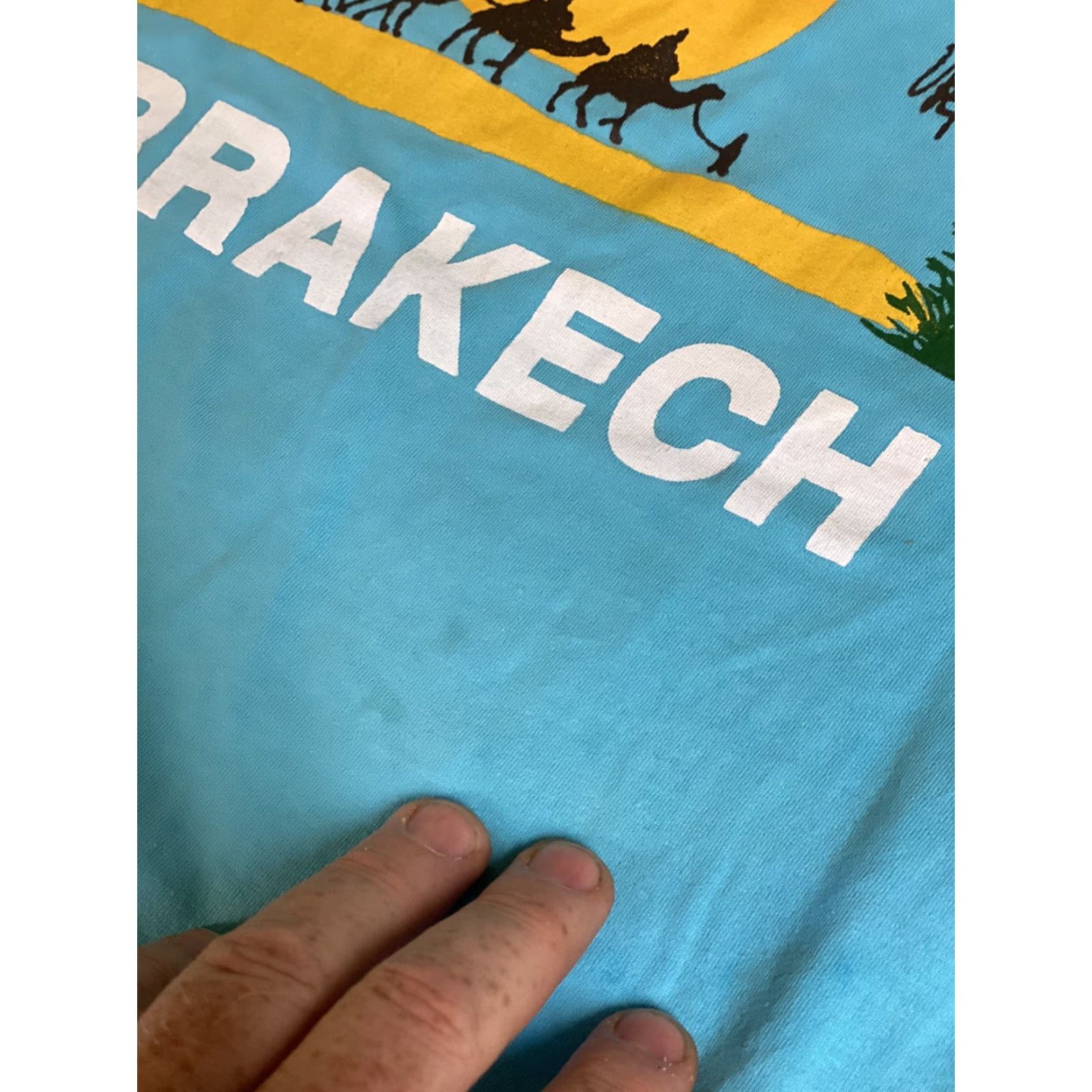 Vintage VINTAGE Mens Large Marrekech Blue Short Sleeve T-shirt travel L palm Trees Shirt Mens Blue Size US L / EU 52-54 / 3 - 3 Thumbnail