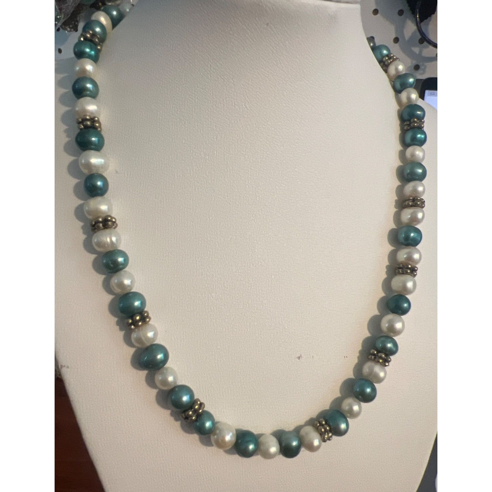 Other Vintage Freshwater Pearl Necklace Collar White Blue Silver T Size ONE SIZE - 1 Thumbnail
