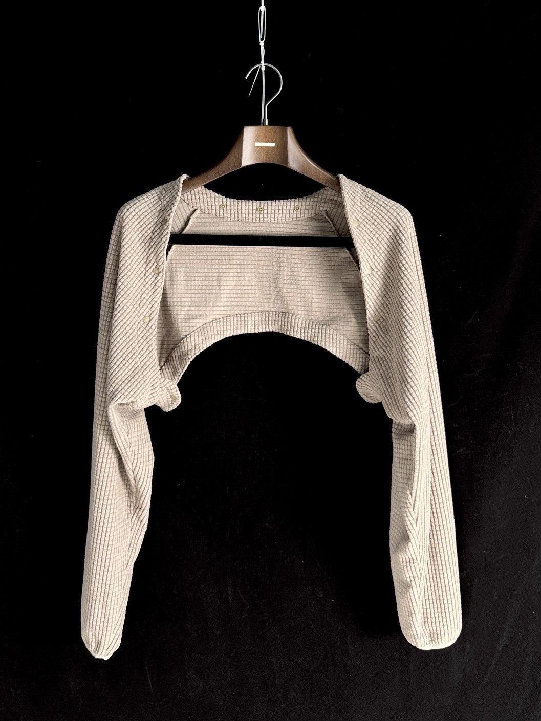 Japanese Brand DETACHABLE SLEEVE GRID FLEECE PULL OVER | Baloriginal. Size US M / EU 48-50 / 2 - 9 Thumbnail