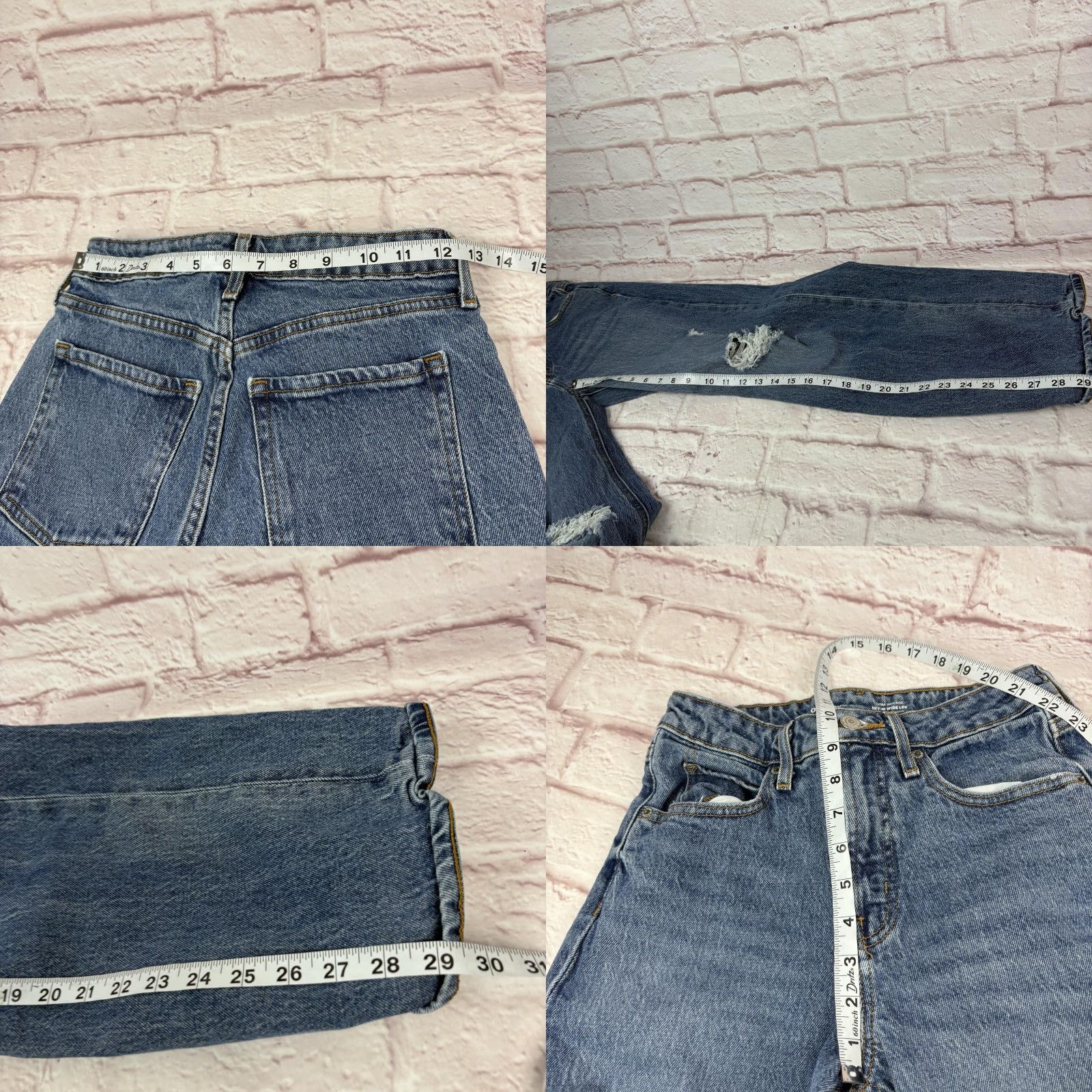 Old Navy VINTAGE Old Navy Sky Hi Wide Leg Jeans Womens 0 Blue High Rise Distressed 25x29 Size 25" / US 0 / IT 36 - 8 Thumbnail