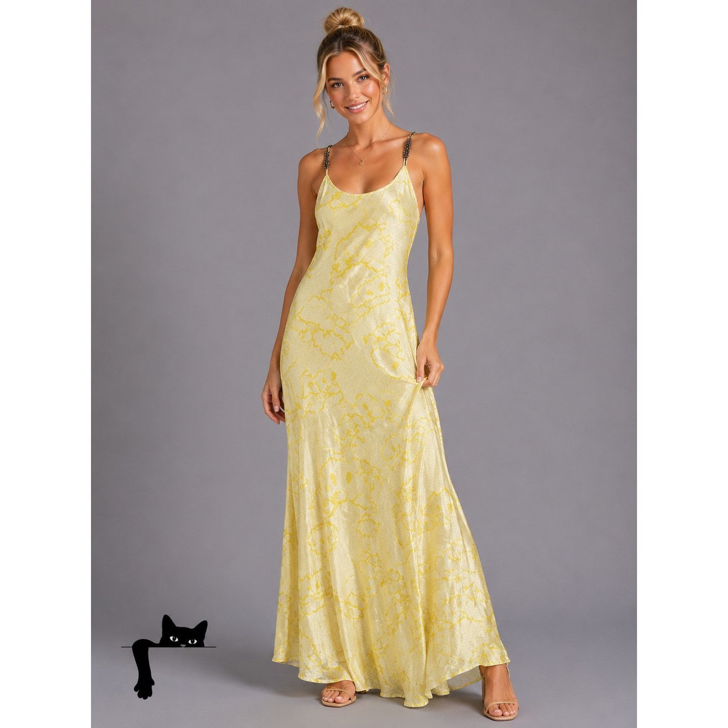 YAYA YA-YA Silk Yellow Snake Print Amber Beaded Strap Slip Maxi S Size S / US 4 / IT 40 - 3 Thumbnail