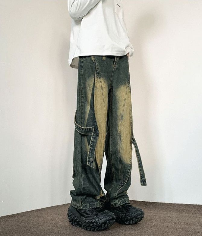 Japanese Brand Men's washed loose straight leg casual work jeans Size US 32 / EU 48 - 3 Thumbnail