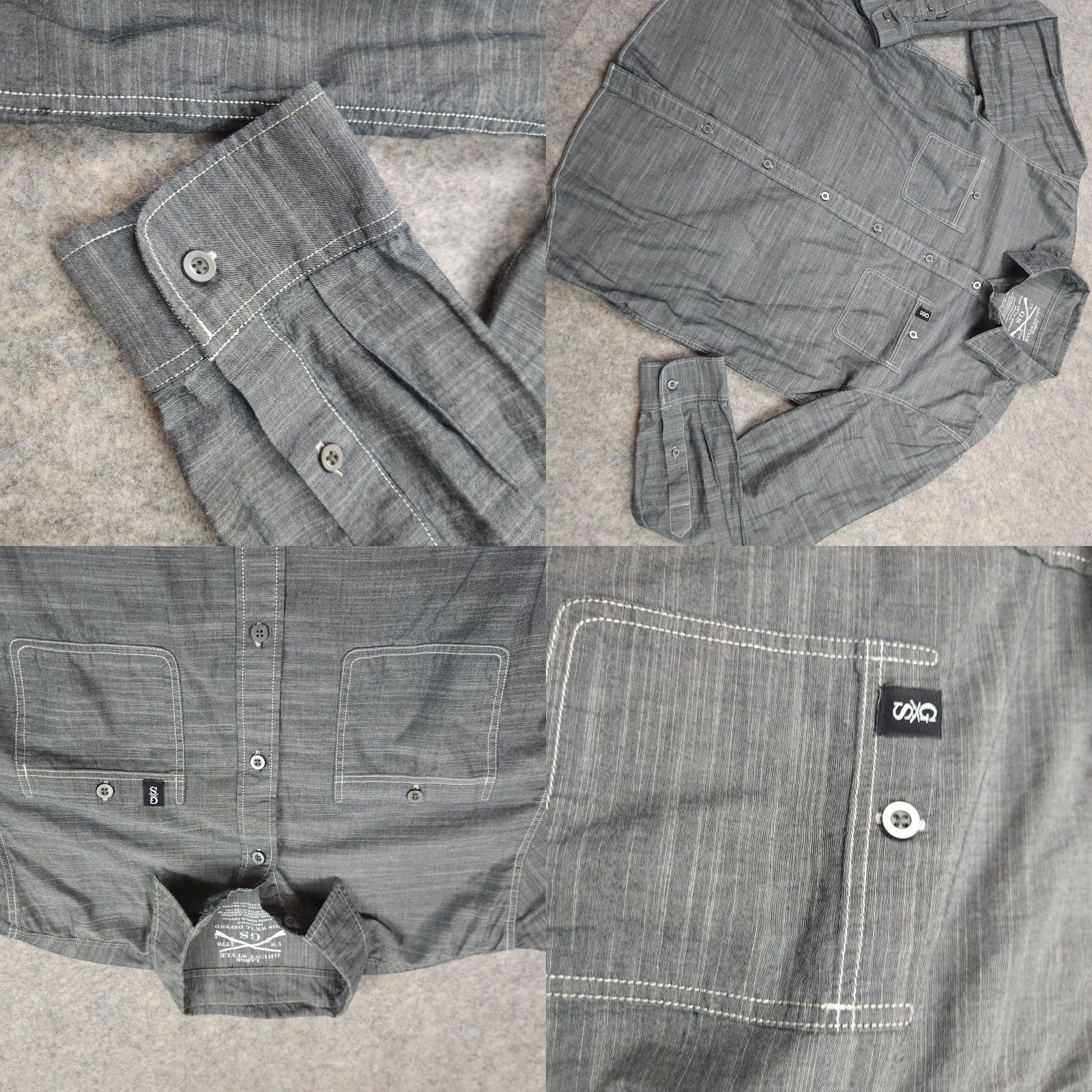 Vintage Grunt Style Button-Up Shirt Mens Large Gray Long Sleeve Patriotic Logo Shirt Size US L / EU 52-54 / 3 - 8 Thumbnail