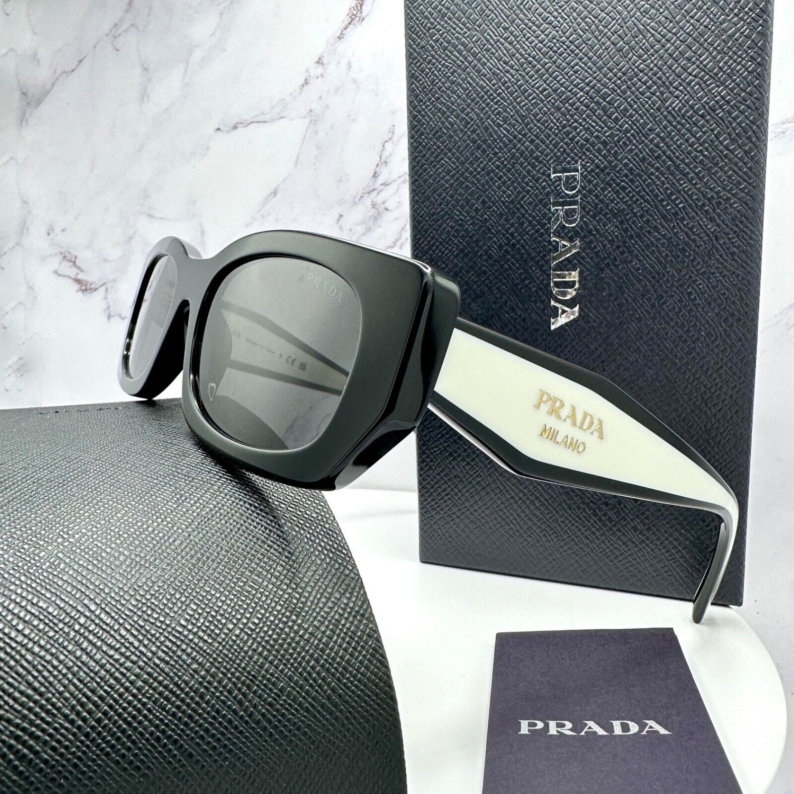 Prada New PRADA Sunglasses Logo Black & White Gold Metallic Logo Size ONE SIZE - 3 Thumbnail