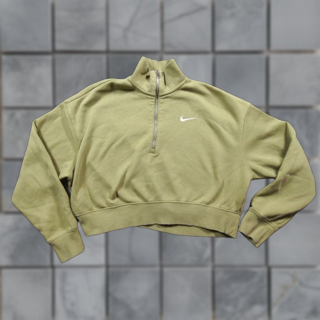 Nike Nike Sweatshirt Women Medium Green Fleece Half Zip Pullover Cropped Fit Ladies Size M / US 6-8 / IT 42-44 - 1 Thumbnail