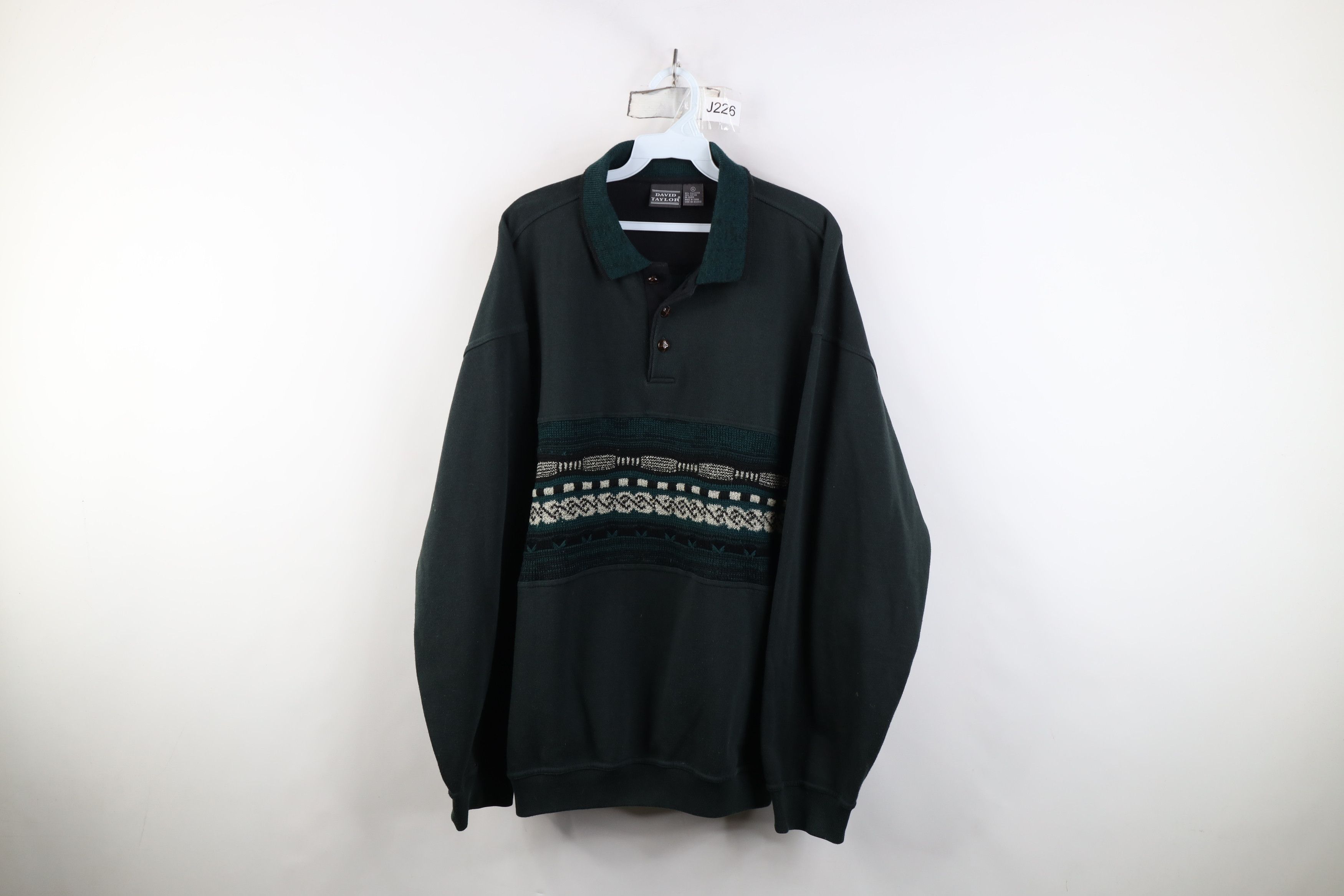 Vintage Vintage 90s Streetwear Collared Pullover Sweatshirt Green Size US XL / EU 56 / 4 - 1 Thumbnail