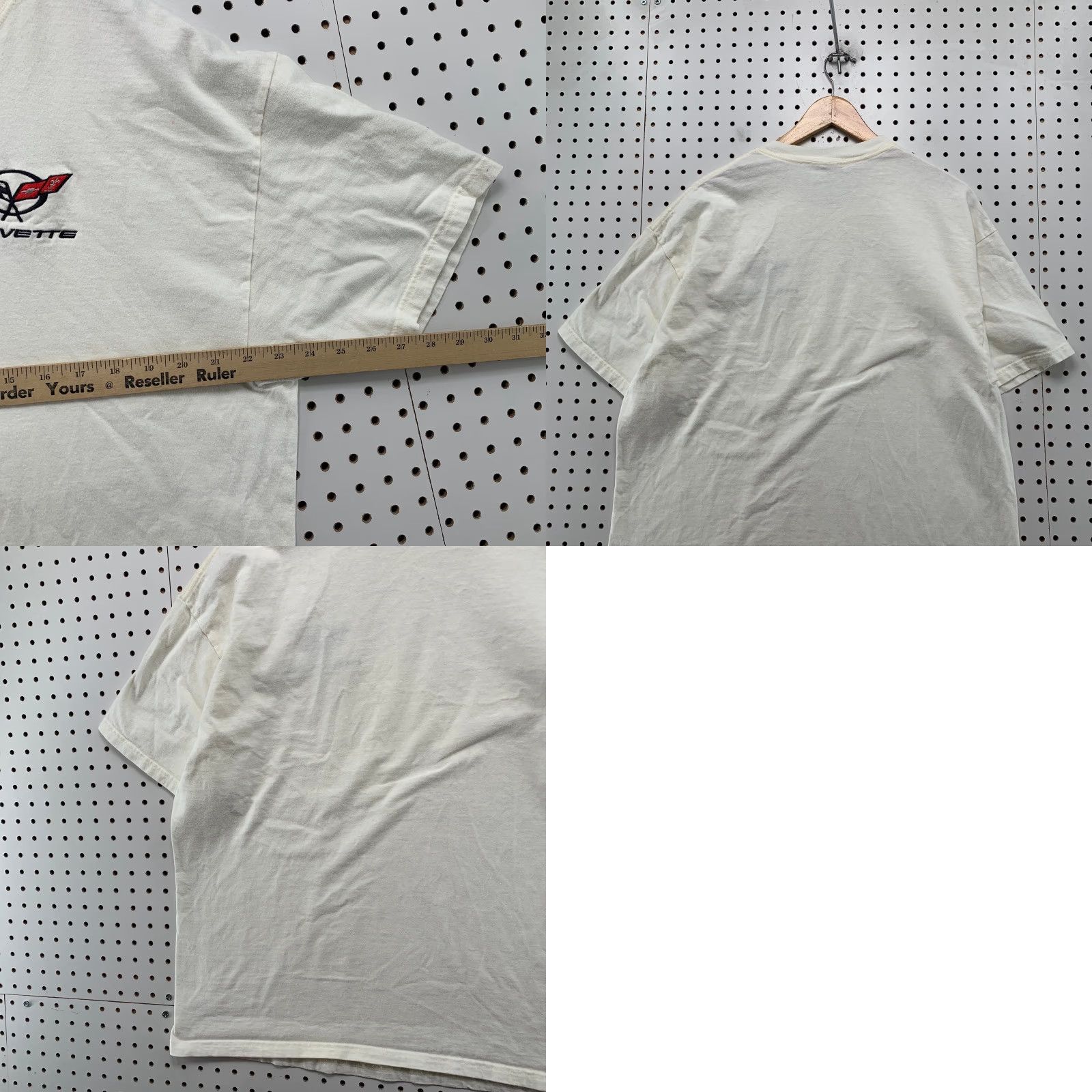 Hanes VINTAGE Chevy Corvette T Shirt Mens XL White Embroidered Short Sleeve Size US XL / EU 56 / 4 - 9 Thumbnail