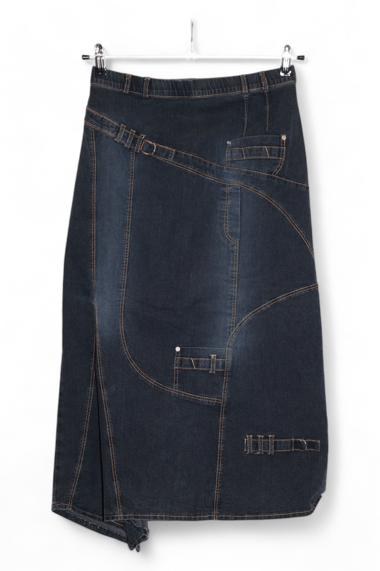 Marithe + Francois Girbaud RARE VTG🔥Fred Sabatier Asymmetrical Faded Denim Cargo Skirt Size 32" / US 10 / IT 46 - 1 Thumbnail
