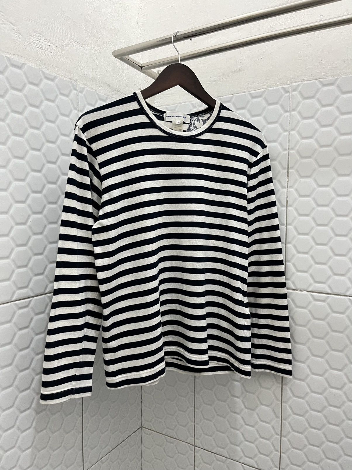 Comme Des Garcons Stripe Grunge Flower Patcback Longsleeve