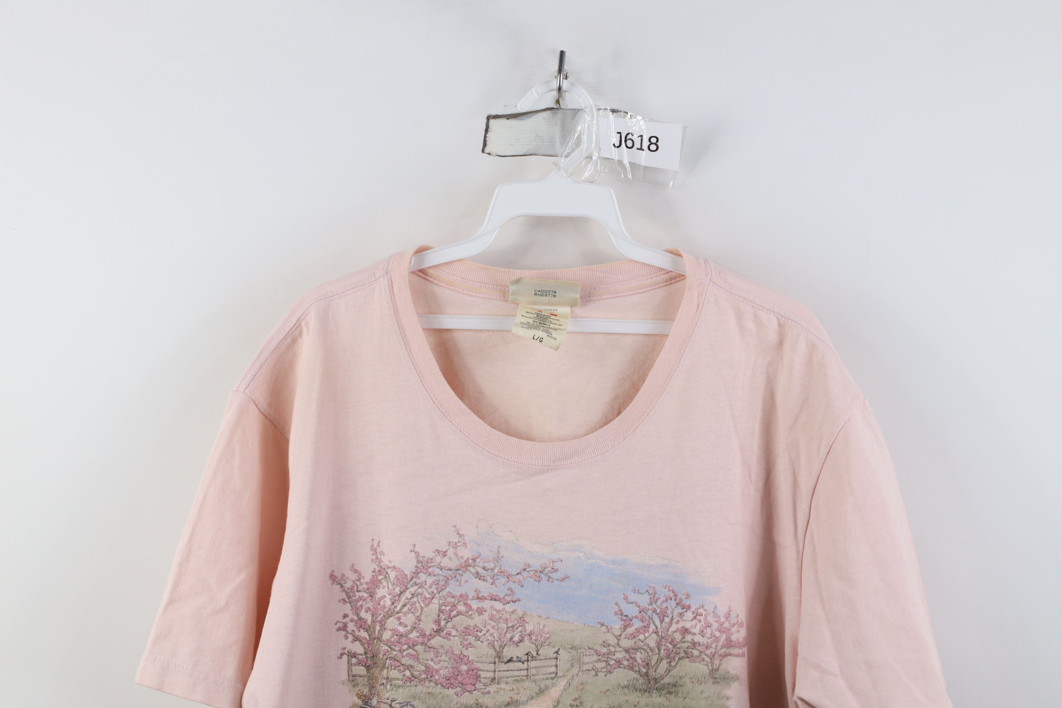 Vintage Vintage 90s Streetwear Country Farm Field T-Shirt Pink Size L / US 10 / IT 46 - 2 Thumbnail