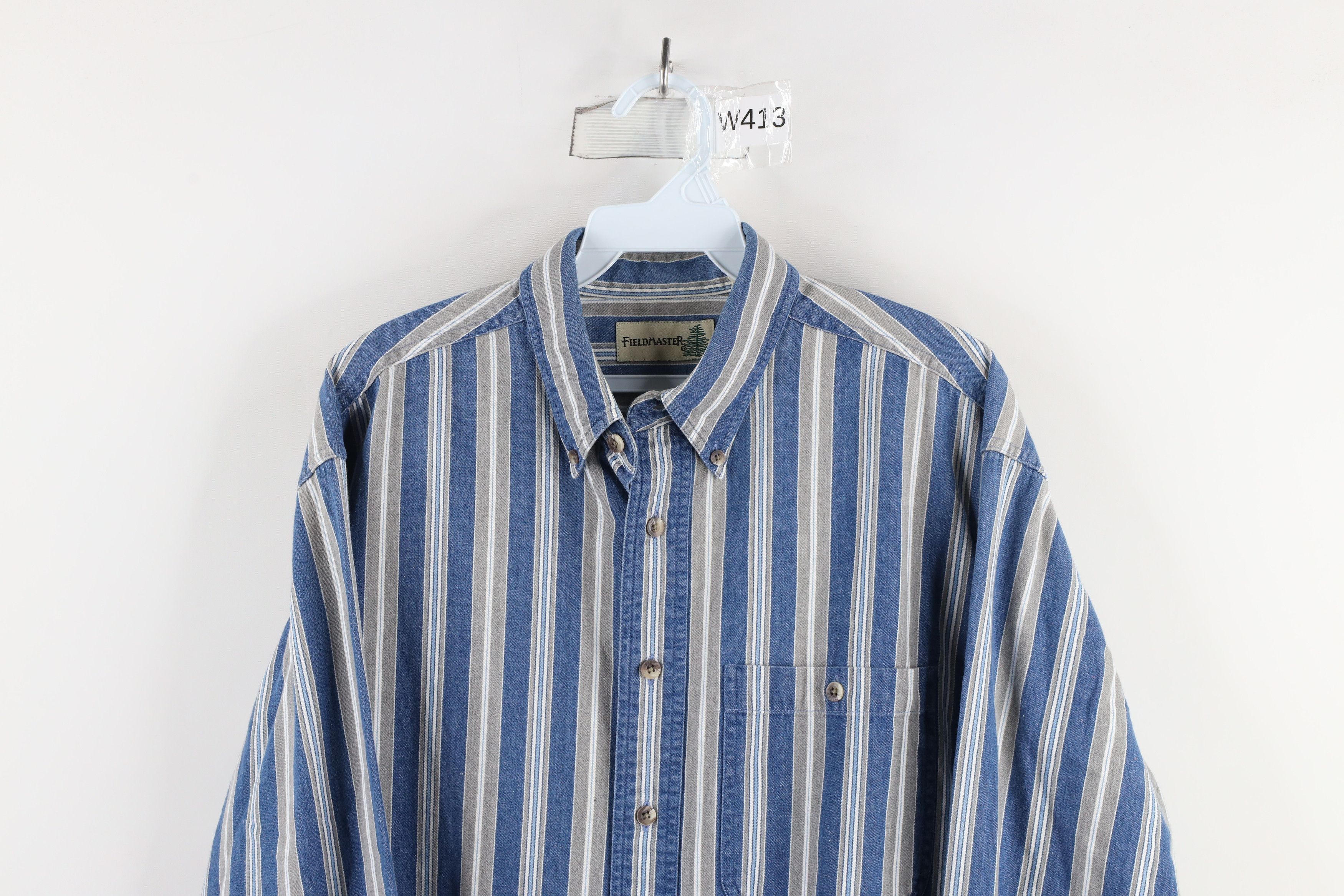 Vintage Vintage 90s Streetwear Striped Denim Jean Button Down Shirt Size US M / EU 48-50 / 2 - 2 Thumbnail