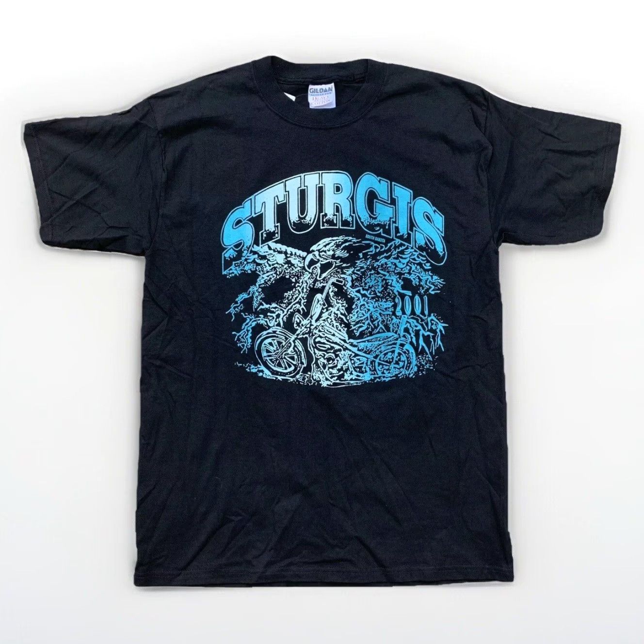 Gildan VINTAGE Sturgis South Dakota 2001 Black Hills Rally T Shirt L Men's Graphic Print Crew Neck Short Sleeve Cotton Gildan Dinosaur? Size US L / EU 52-54 / 3 - 2 Thumbnail