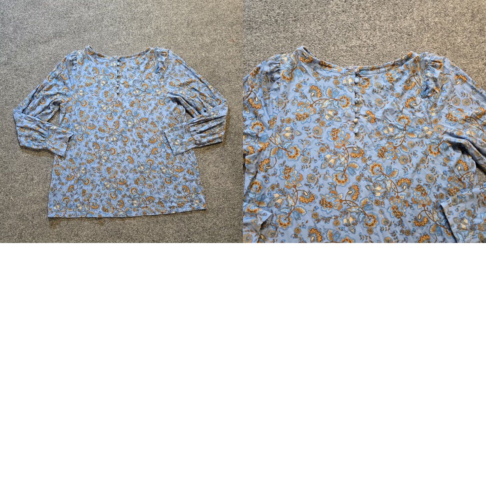 J. Jill J Jill Top Womens Medium Blue Floral Tencel Long Sleeve Stretch Casual Soft Blouse Size M / US 6-8 / IT 42-44 - 8 Thumbnail