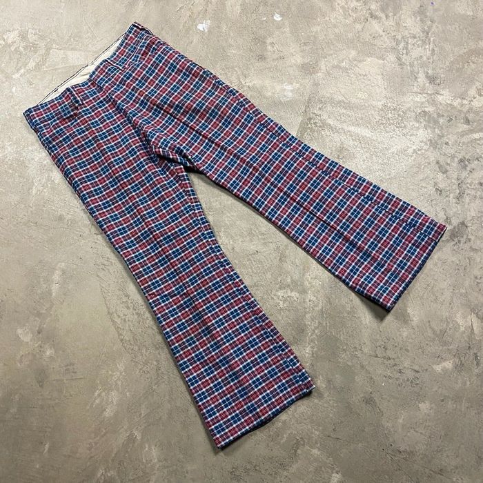 Sears 70s VTG SEARS PLAID Bell Bottom PANTS Talon Zip Flare Leg 30x28 Red  Blue Disco