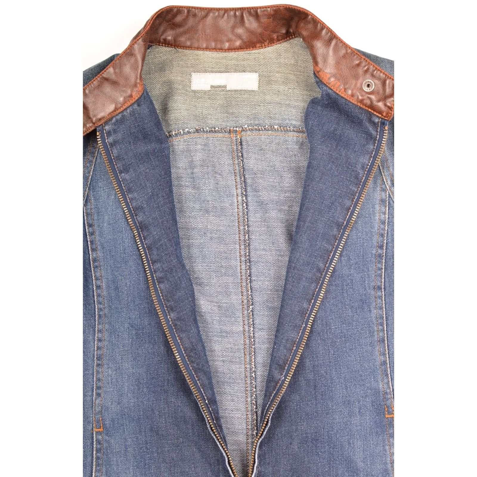 Vintage Iceberg Womens Full-Zip Denim Jacket Leather Trim Size L Blue Shirt Jacket Womens Leather Trim Size 36" / US 14 / IT 50 - 3 Thumbnail