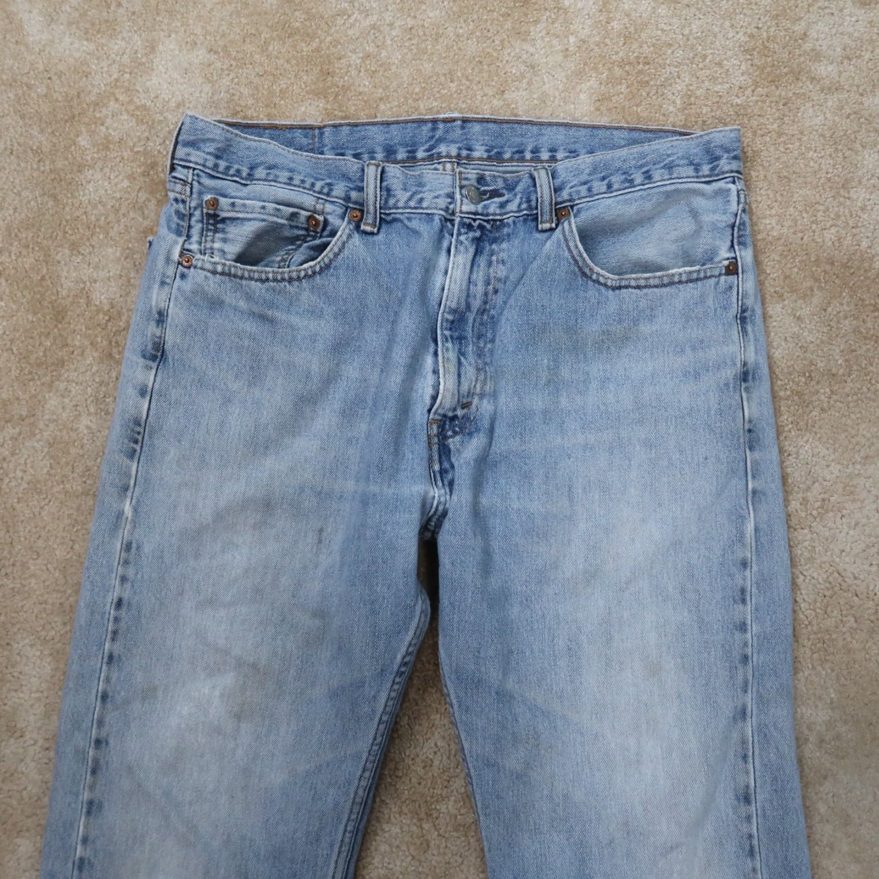 Levi's Levi's 505 Regular Fit Straight Jeans Mens 36x34 Blue Denim Distressed Size US 36 / EU 52 - 4 Thumbnail