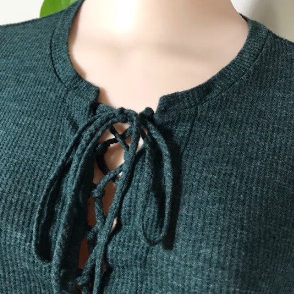 Vintage Chelsea Sky Top Womens XL Green Lace Up Raw Hem Pullover NWT Size XL / US 12-14 / IT 48-50 - 2 Thumbnail