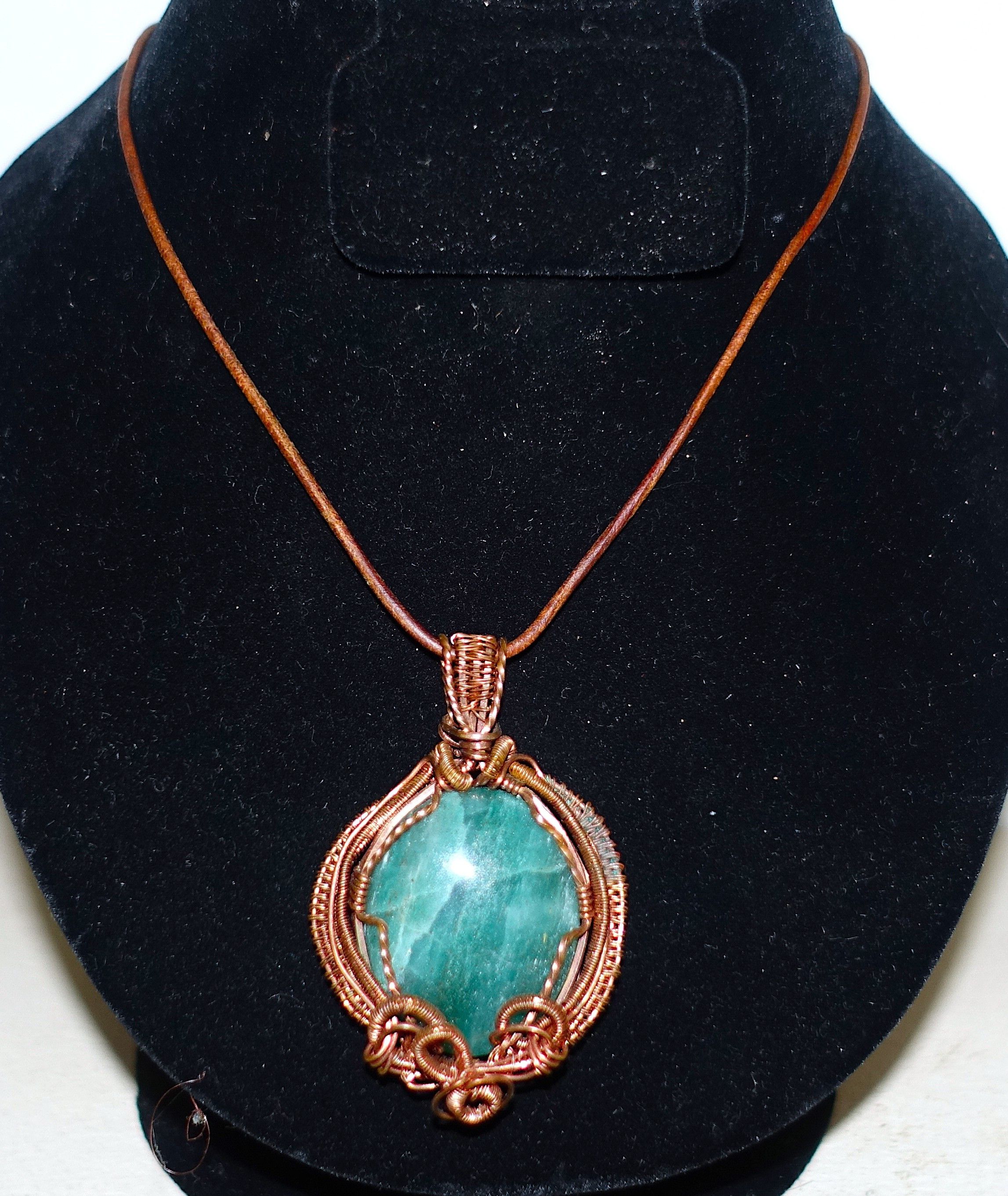 Other Copper Leather Green Stone Boho Unisex Necklace Size ONE SIZE - 4 Thumbnail