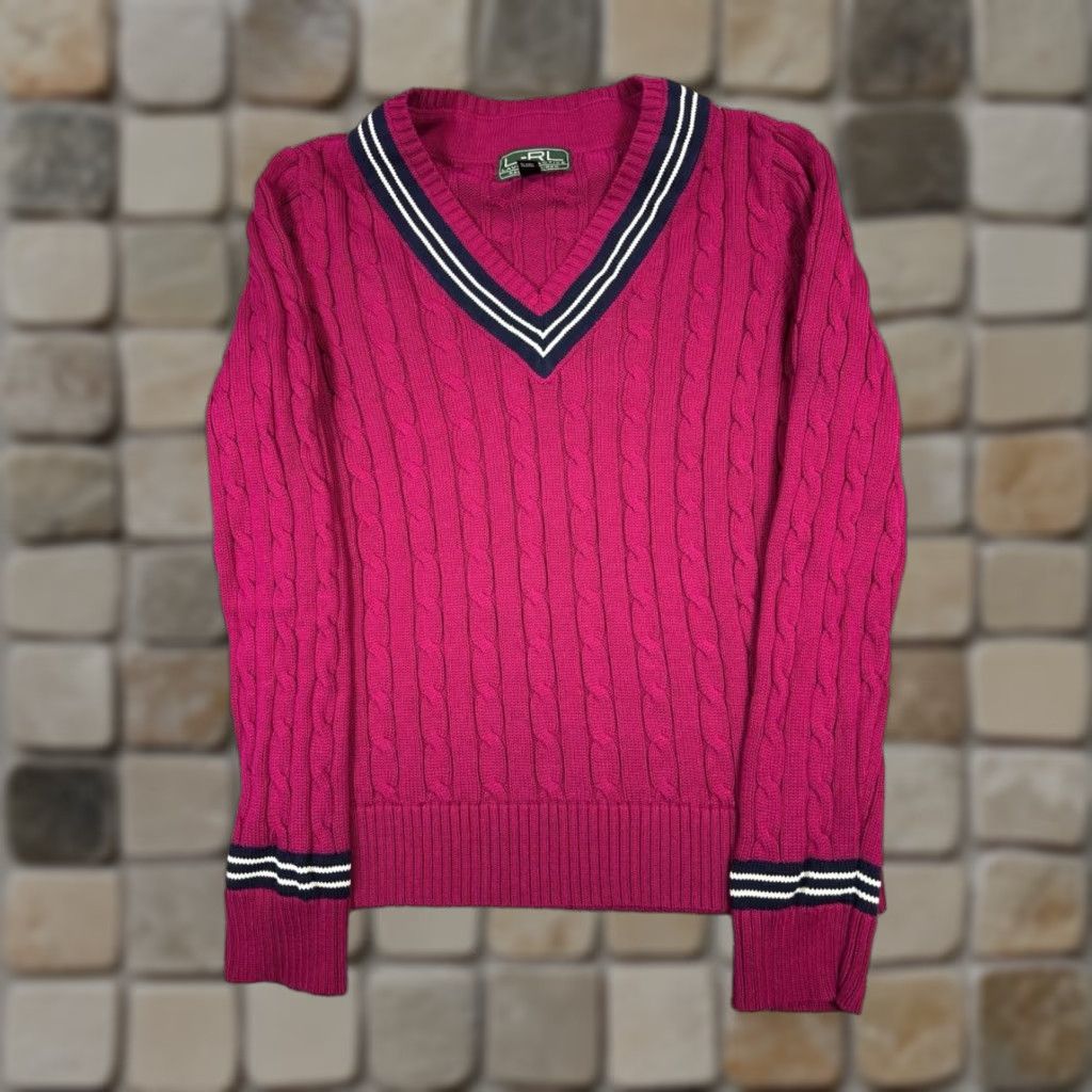 Ralph Lauren Ralph Lauren Sweater Womens XL Pink Cotton Cable-Knit Pullover V-Neck Casual Winter Regular Size XL / US 12-14 / IT 48-50 - 1 Thumbnail