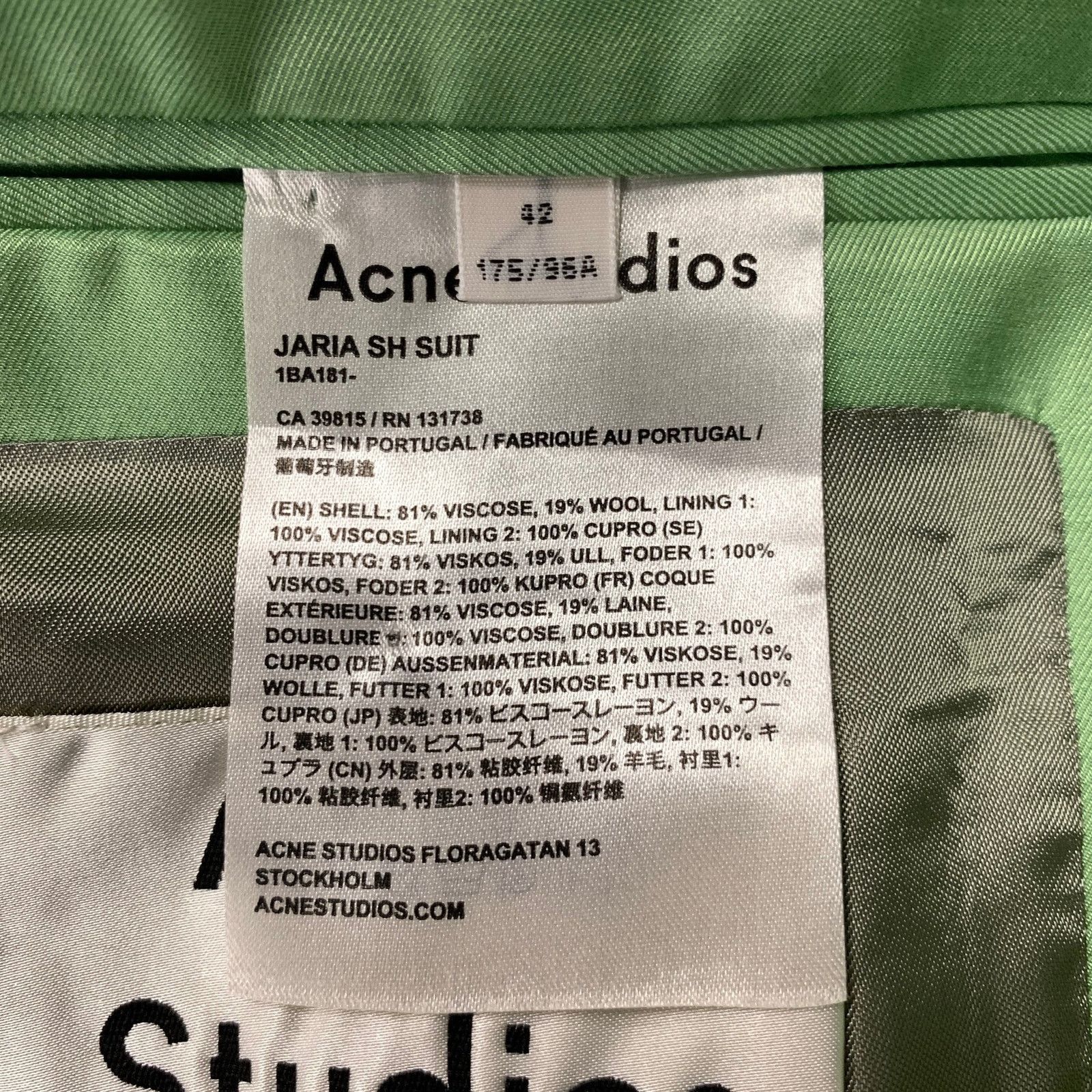Acne Studios ACNE STUDIOS 42 Green Lime Viscose Blend Peak Lapel SC Size 42R - 7 Thumbnail