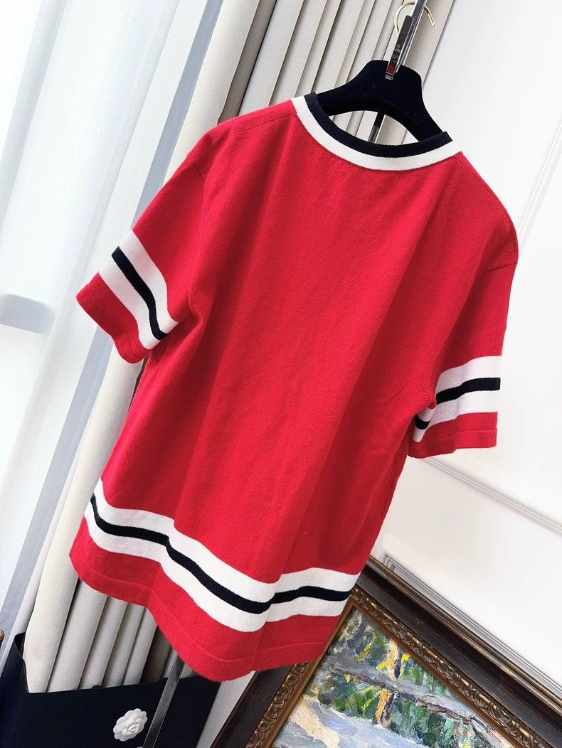 Chanel Chanel 24A red double c large logo striped knitted short s Size S / US 4 / IT 40 - 2 Thumbnail