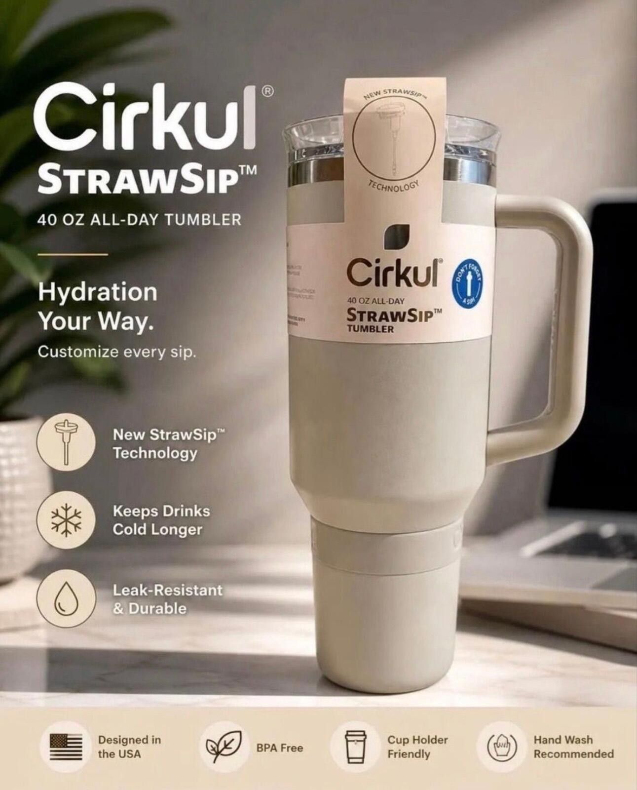 Other Cirkul 40 oz. All Day Straw Sip Tumbler Grey Insulated SS Size ONE SIZE - 1 Thumbnail