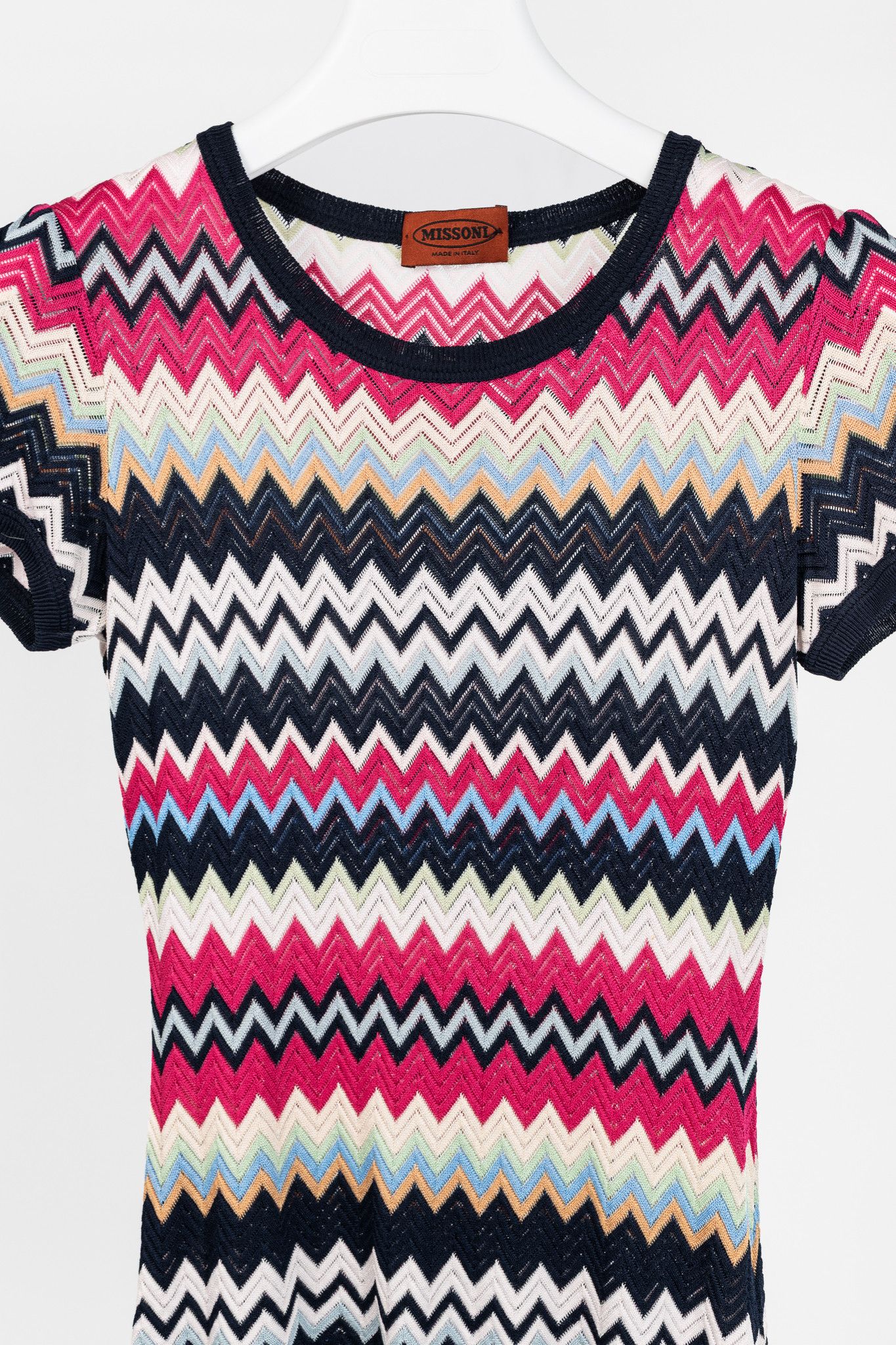Missoni Missoni Pink & Navy Chevron Knit T-Shirt Size M / US 6-8 / IT 42-44 - 3 Thumbnail