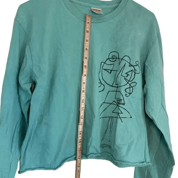 SUPREMEBEING Crop Top Green Graphic Long Sleeve Drop Shoulder T-Shirt Size M / US 6-8 / IT 42-44 - 2 Thumbnail