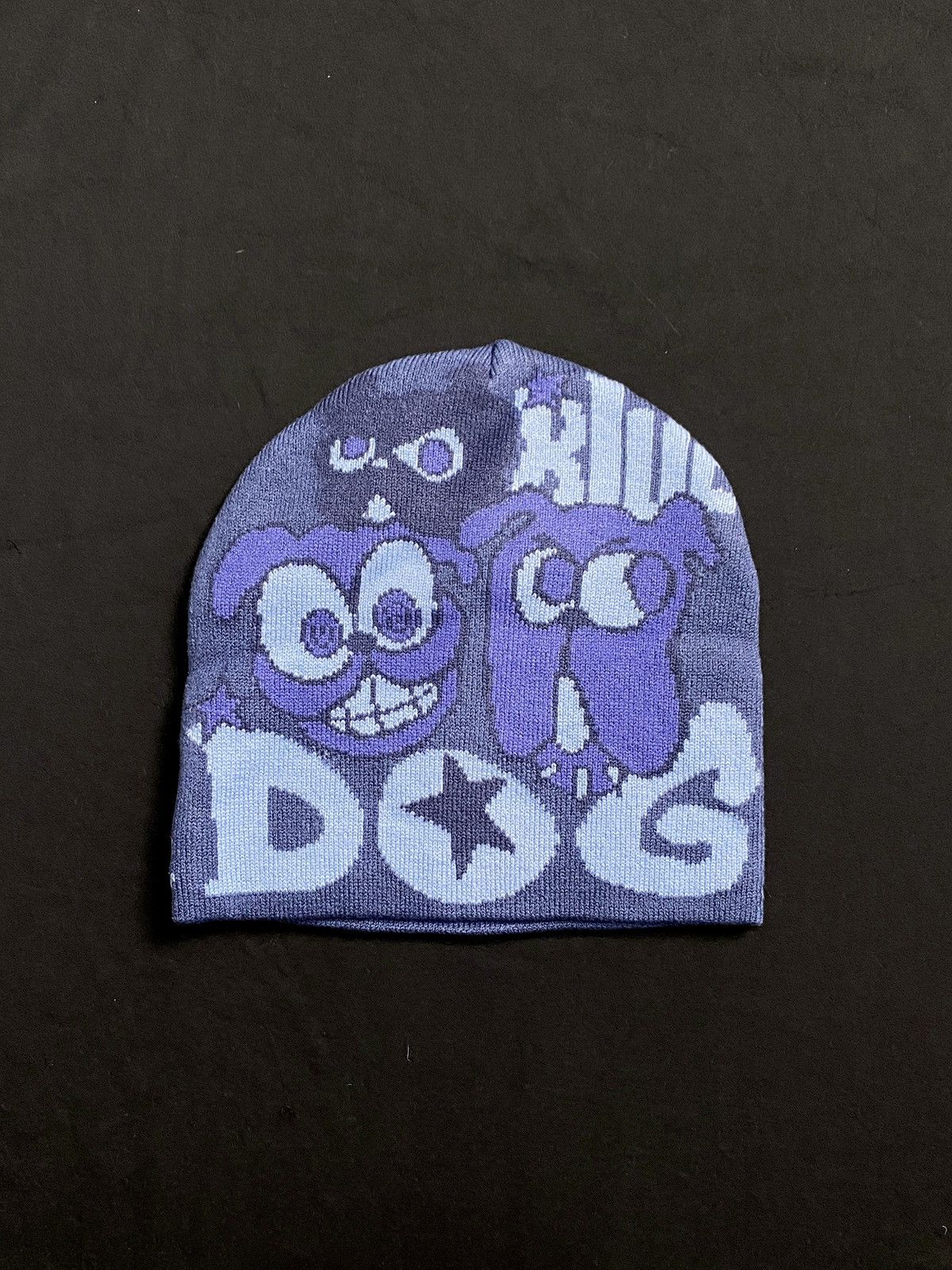 Japanese Brand Rare Dog Pound Beanie Graphic No Cuff Blue Beanie Hats OS Size ONE SIZE - 1 Thumbnail