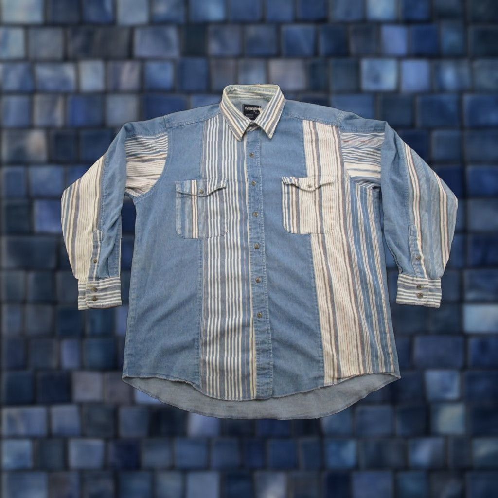 Wrangler VINTAGE Wrangler Striped Western Denim Shirt Button Up Size 34 Cowboy Rodeo 90s Y2K Mens Size US S / EU 44-46 / 1 - 1 Thumbnail