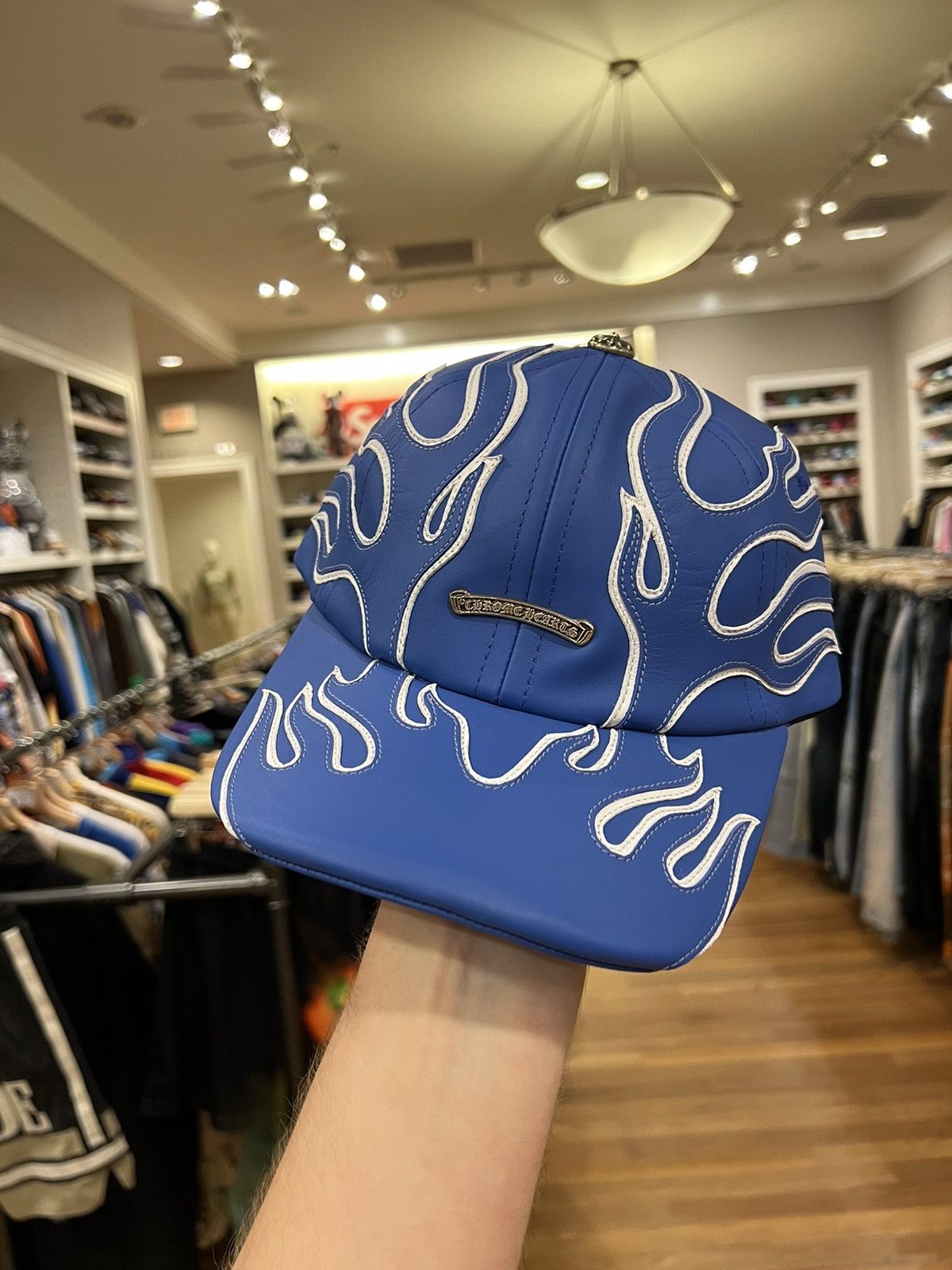 Chrome Hearts Chrome Hearts VIP Leather Flame Baseball Cap Blue Hat Size ONE SIZE - 12 Thumbnail