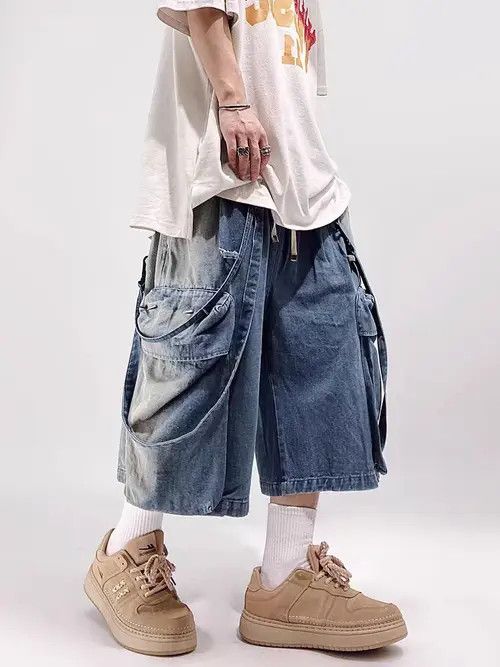 VIBE Vintage High Street Hip Hop Loose Fit Denim Shorts Size US 28 / EU 44 - 7 Thumbnail
