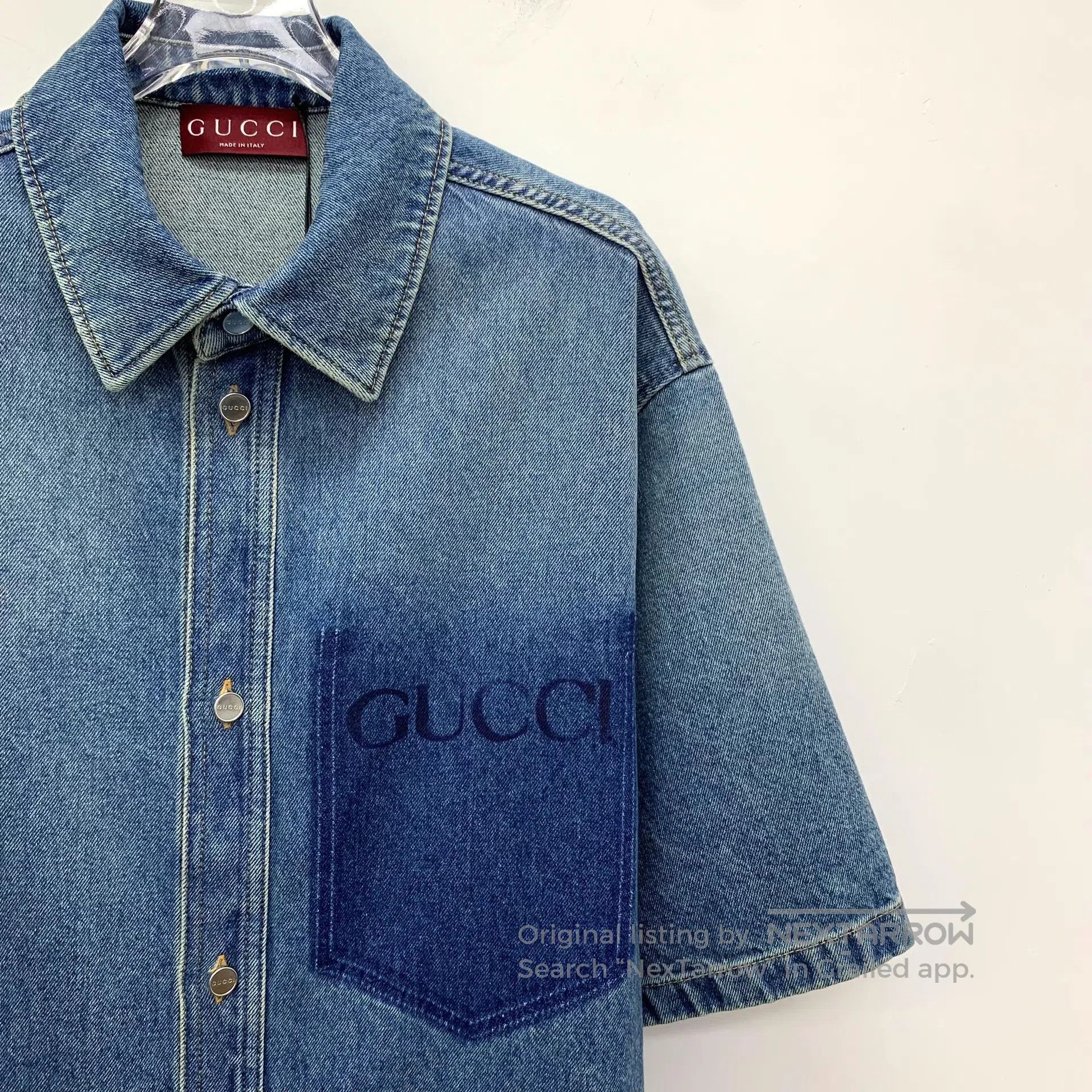 Gucci Guicci Blue washed logo lettering printed cotton button-do Size M / US 6-8 / IT 42-44 - 3 Thumbnail