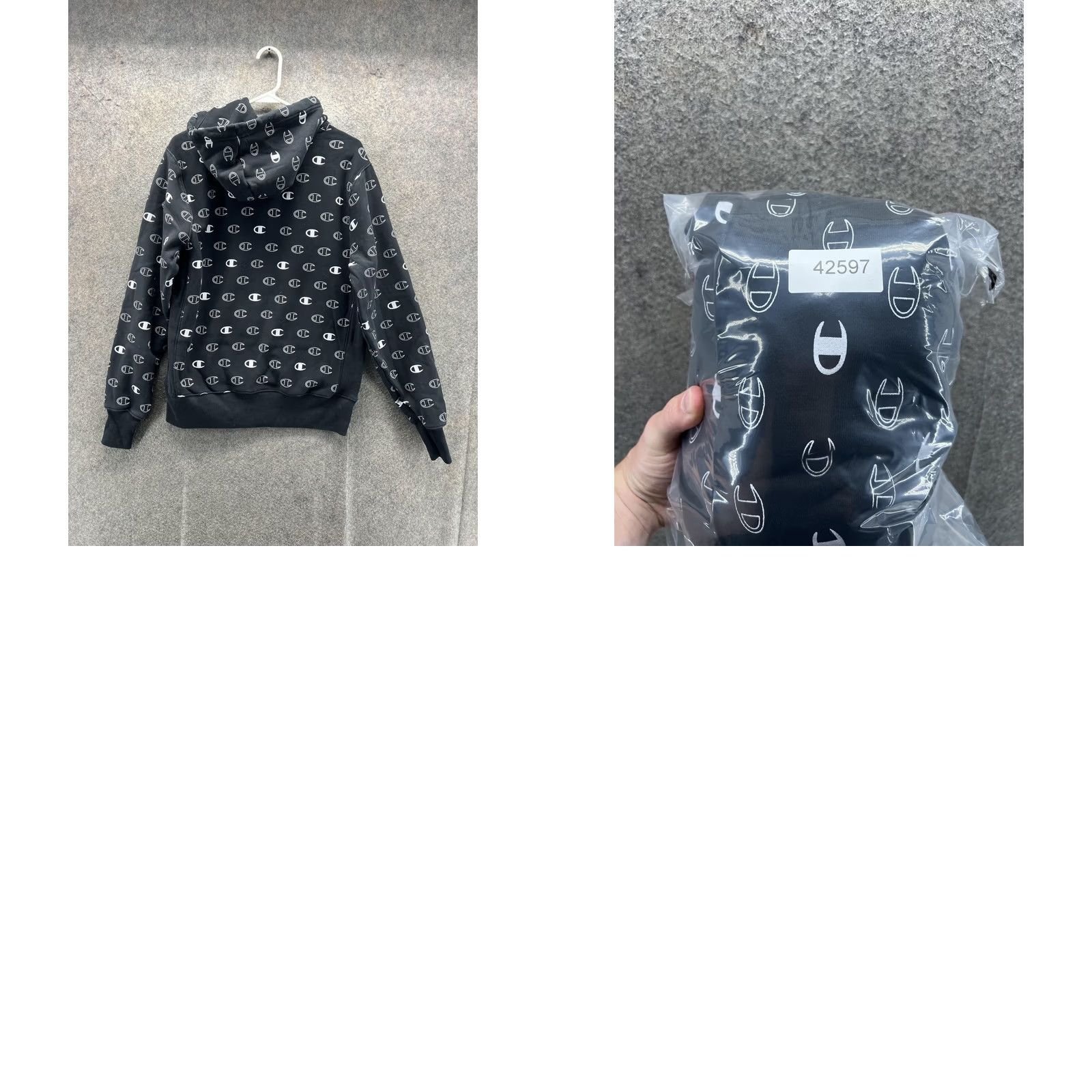 Champion VINTAGE Champion Reverse Weave Hoodie Mens Medium Black All Over Logo Fleece Pullover Size US M / EU 48-50 / 2 - 8 Thumbnail