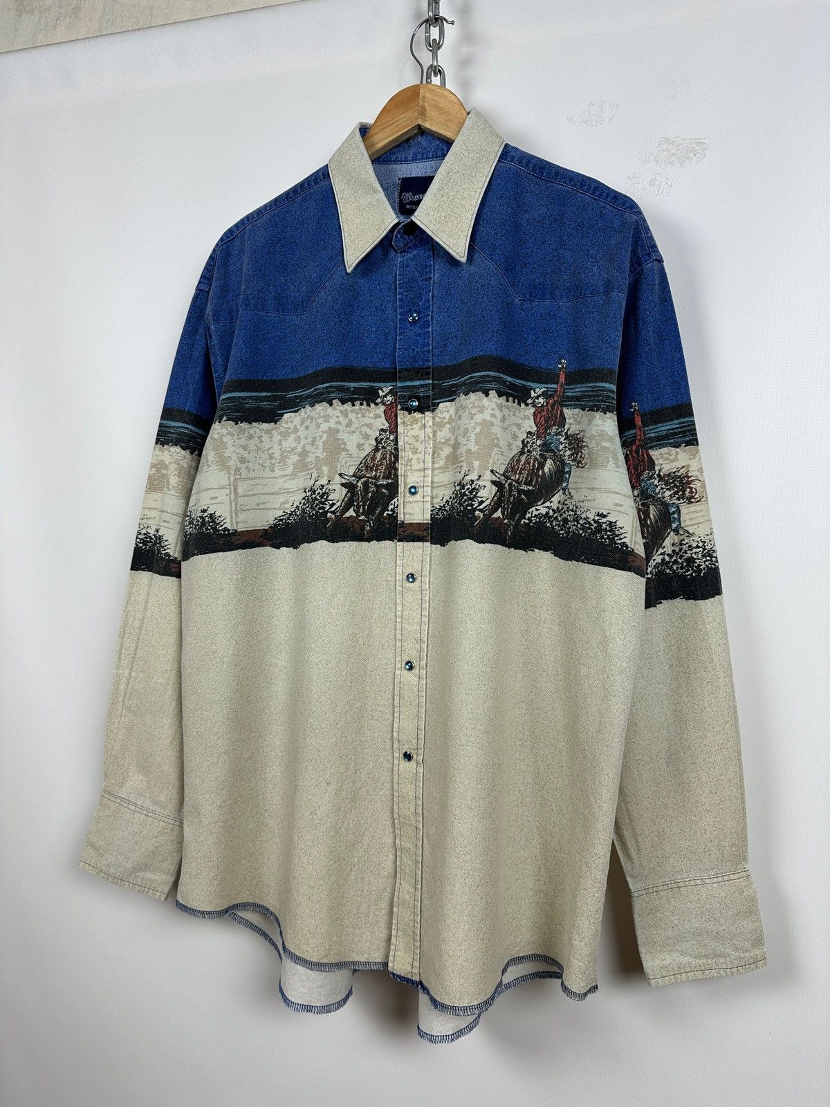 Vintage Vintage Wrangler Western Pearl Snap Horses Rodeo Shirt Size US XL / EU 56 / 4 - 4 Thumbnail