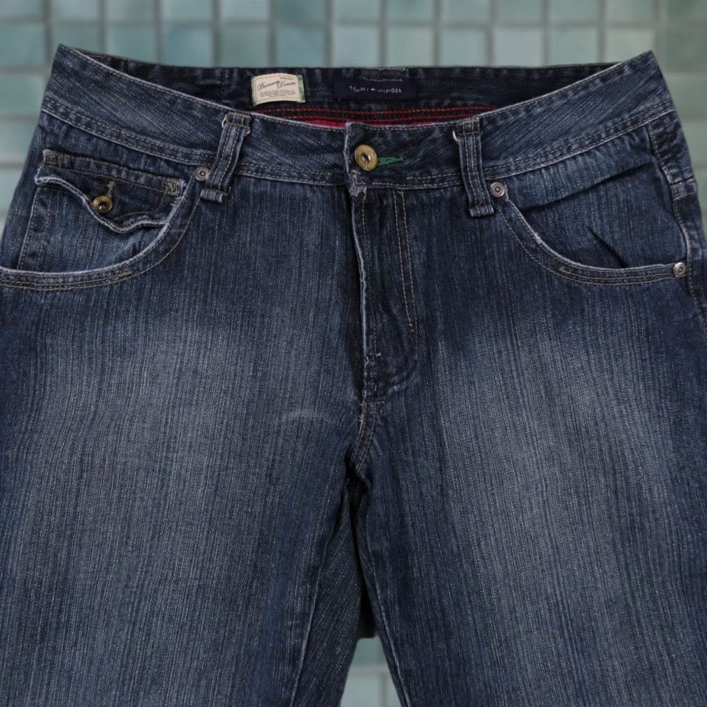 Tommy Hilfiger Jeans Mens 36x32 Bootcut Denim Blue Dark Wash Logo