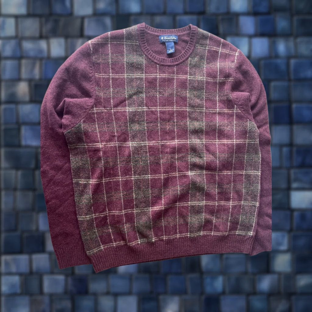 Brooks Brothers VINTAGE Brooks Brothers Sweater Men XL Plaid Crew Neck Pullover 100% Scottish Lambswool Red Knit Wool Long Sleeve Size US XL / EU 56 / 4 - 1 Thumbnail