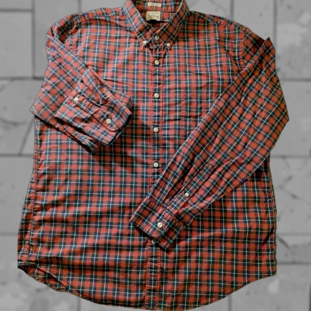 J. Crew Classic Cotton Plaid Long Sleeve Dress Shirt Large Red White Blue