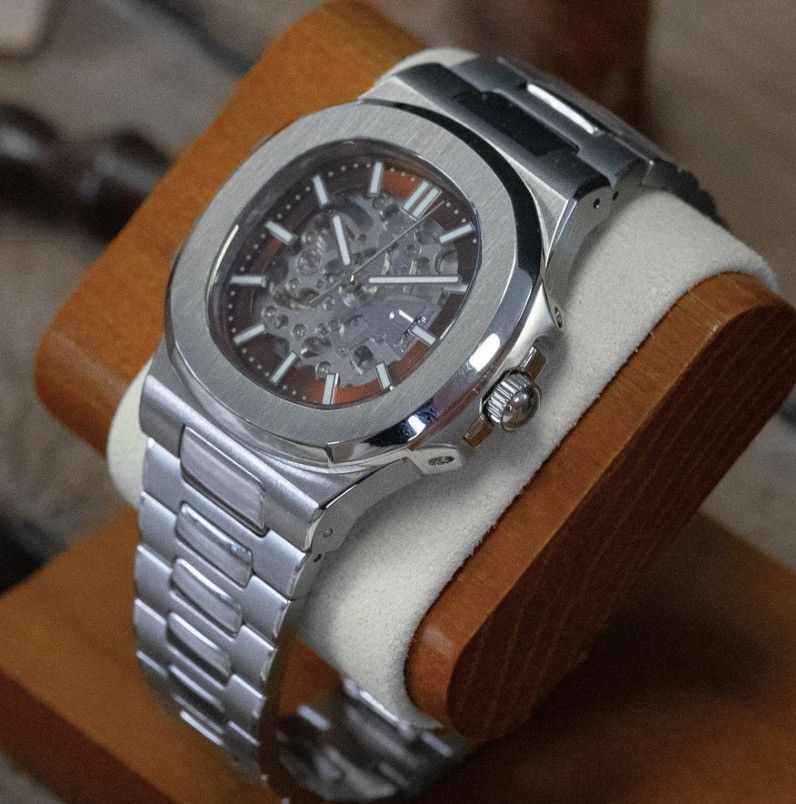 Japanese Brand Seiko Mod Nautilus Brown Skeleton Dial Steel Watch NH35 41mm Size ONE SIZE - 2 Thumbnail
