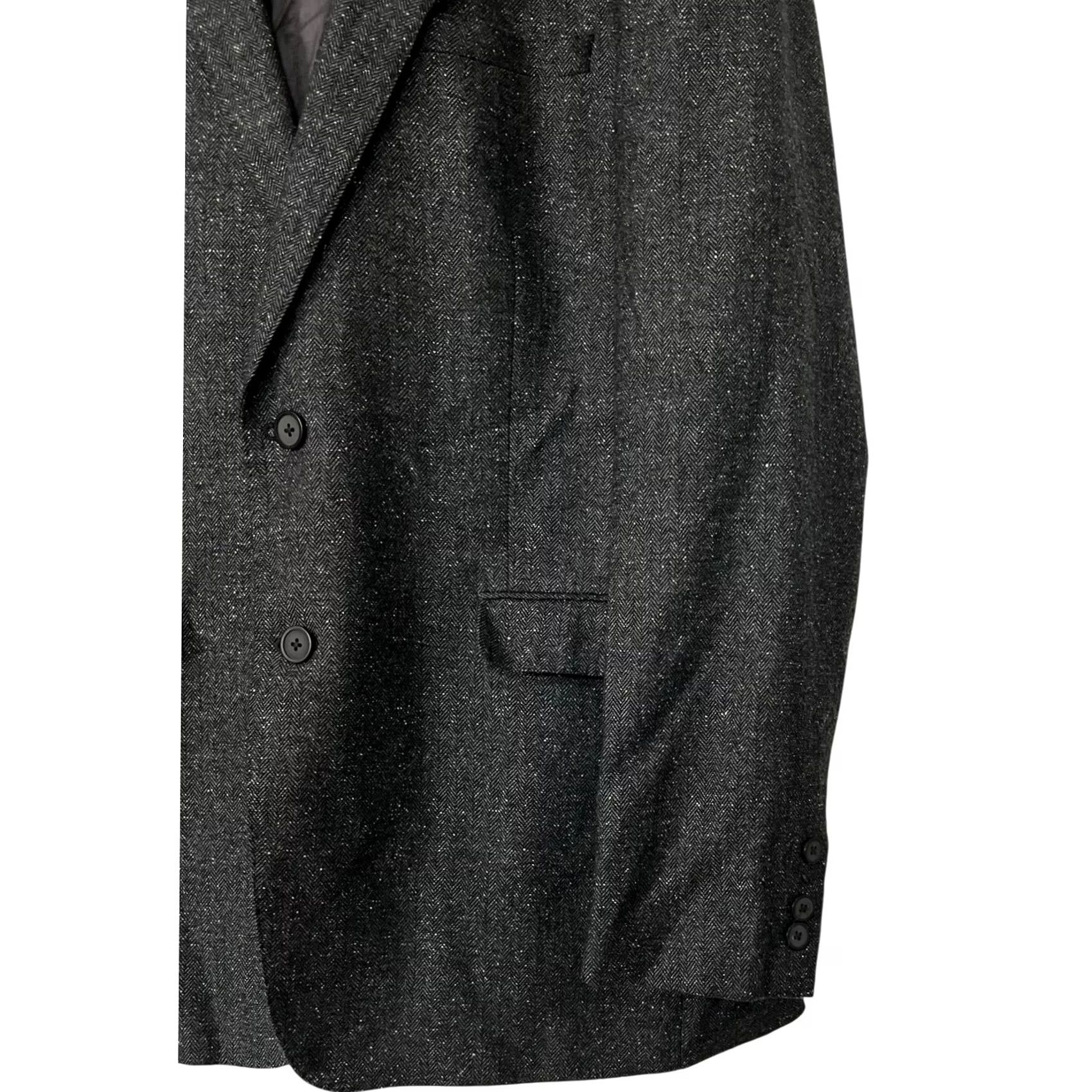 Calvin Klein Calvin Klein Blazer Sport Coat Gray Speckled Herringbone Wool Silk Blend 44L Mens Jacket Regular Modern 44L Gray Mens Blazer Size 44R - 4 Thumbnail