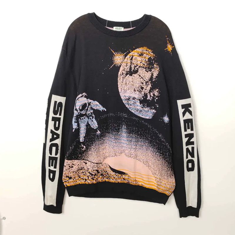 Kenzo KENZO Black Wool Pullover with Space Design 0089 Size US L / EU 52-54 / 3 - 1 Thumbnail
