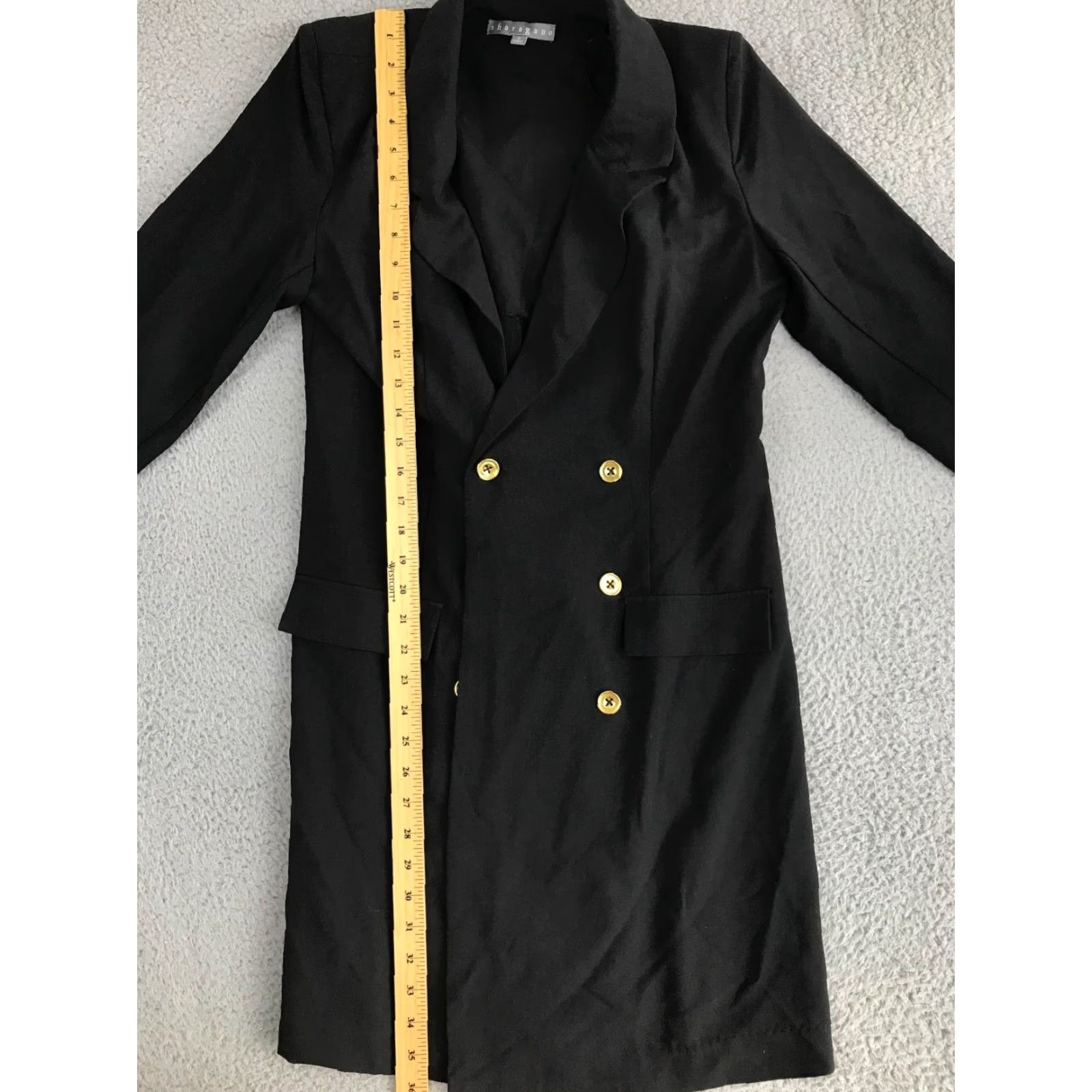 Doublet Sharagano Blazer Women's 10 Black Long NWT Double Breasted Shoulder Pads Pockets Blazer Size L / US 10 / IT 46 - 3 Thumbnail