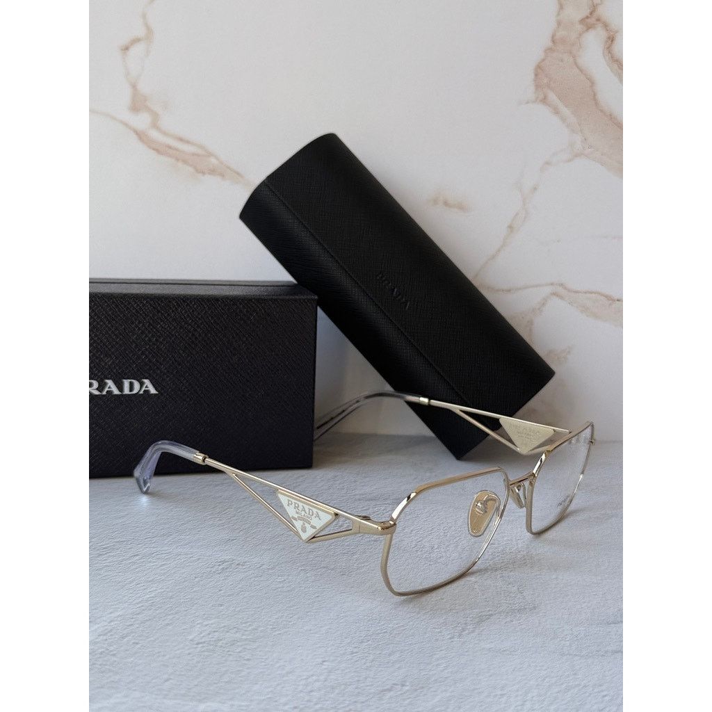 Prada NEW Prada PR A53V Gold Hexagon Unisex Eyeglasses Frames Size ONE SIZE - 6 Thumbnail