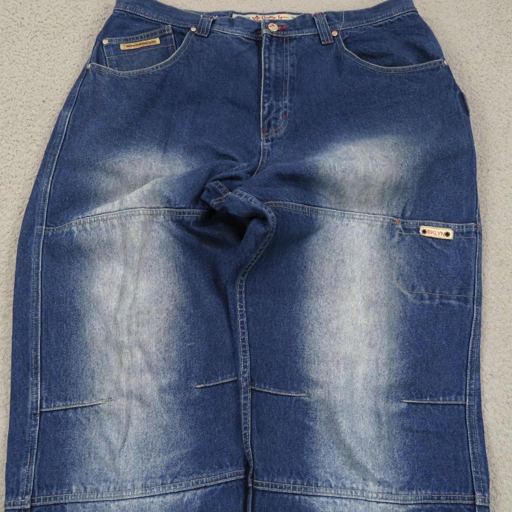 Doublet VINTAGE Brooklyn Xpress Baggy Jeans 40 Men Carpenter Y2K Double Knee Grunge Skater Wide Leg Opening 11" Denim Blue 5-Pocket Mens Jeans Size US 40 / EU 56 - 6 Thumbnail