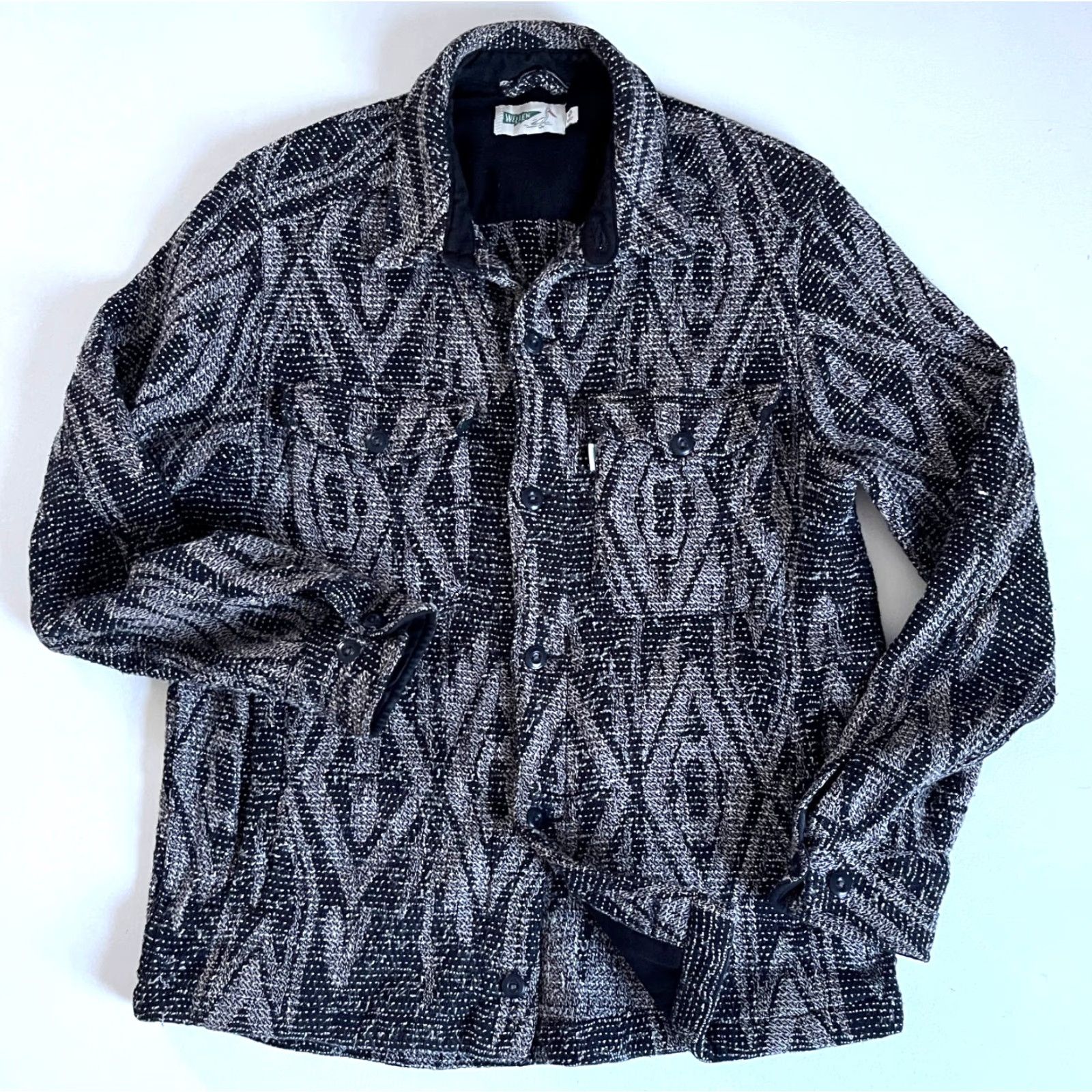 Vintage Wellen Men's Jacquard Overshirt Jacket 100% Organic Cotton Sz M Black Diamond - Shirt - Mens - Jacket - Vintage/Classic/Outdoor Style Size US M / EU 48-50 / 2 - 4 Thumbnail