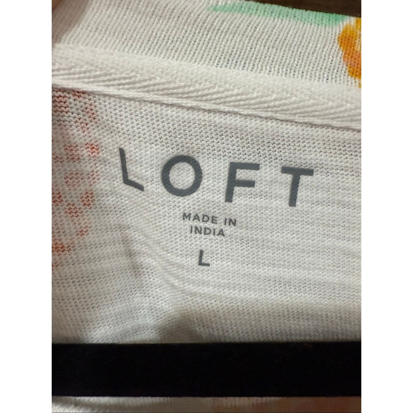 Loft LOFT white cotton pineapple print 3/4 sleeve knit top sweats Size L / US 10 / IT 46 - 4 Thumbnail